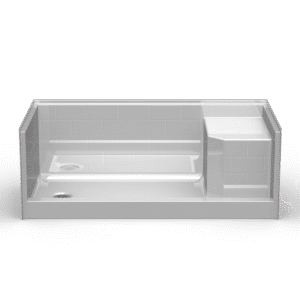60"x32" Single-Piece Shower Pan | Subway Tile - Molded Seat - Curbed
