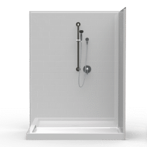 60"x36" Extra Tall Multi-Piece Shower | Subway Tile - Corner - Center Drain - Curbed